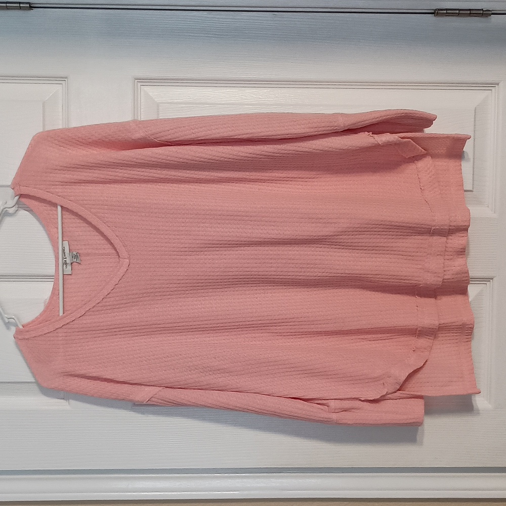 Vintage America Waffle Knit Size XL Pink Long Sleeve Shirt (a100)